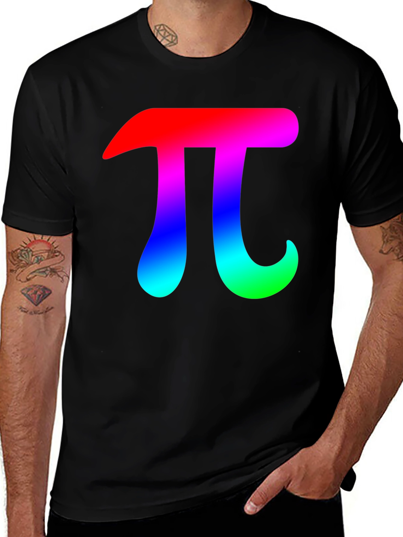 Mens Black T-Shirt with Rainbow Pi Symbol