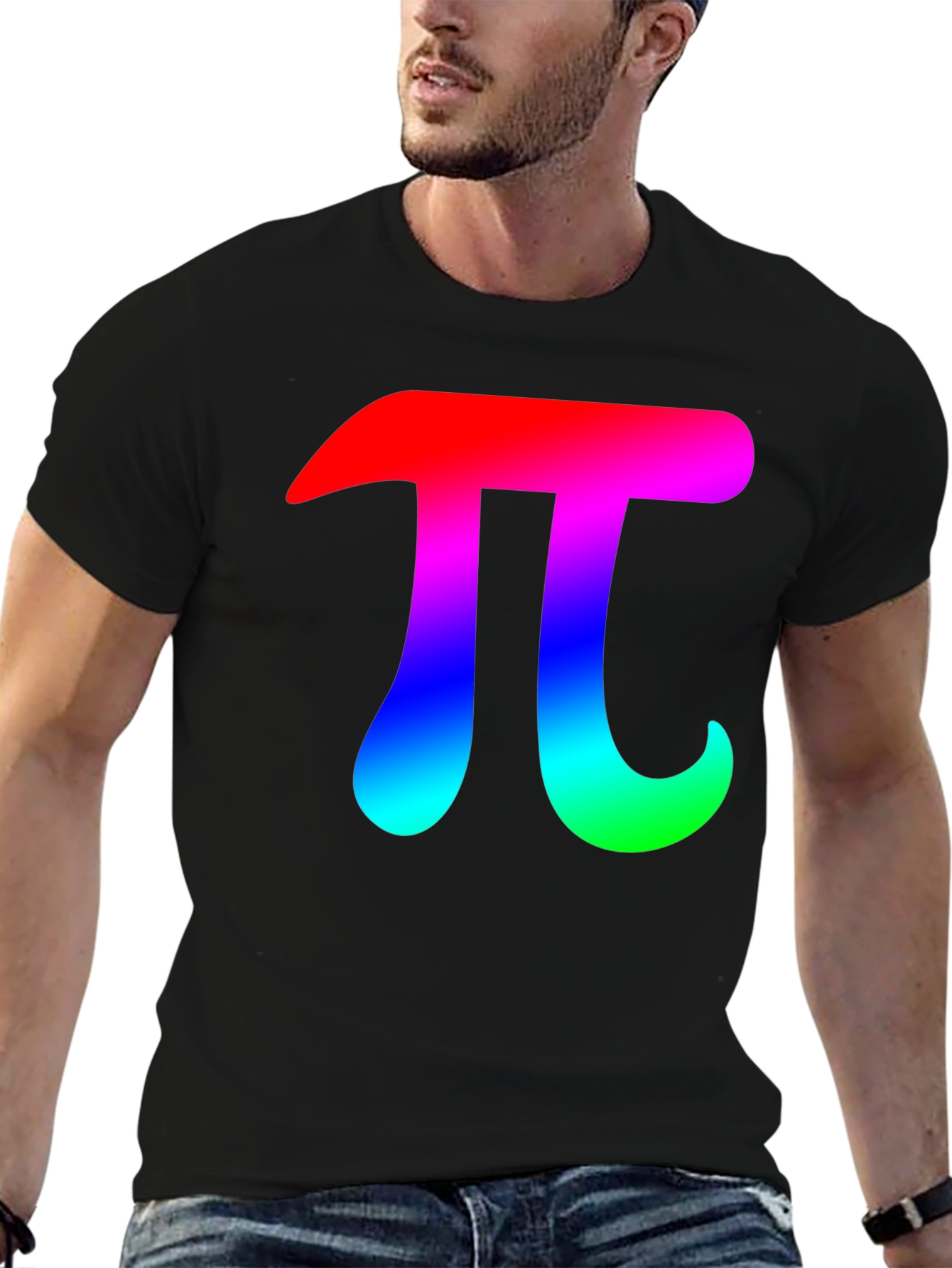Mens Black T-Shirt with Rainbow Pi Symbol