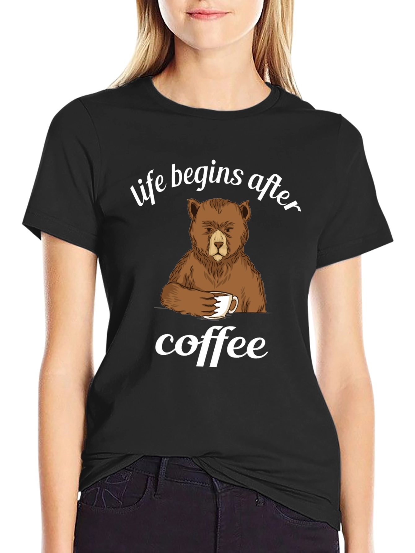 Life Begins After Coffee Bear Graphic T-Shirt
