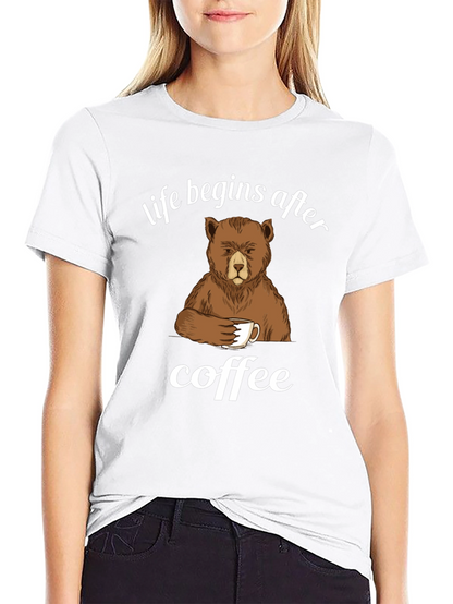 Life Begins After Coffee Bear Graphic T-Shirt