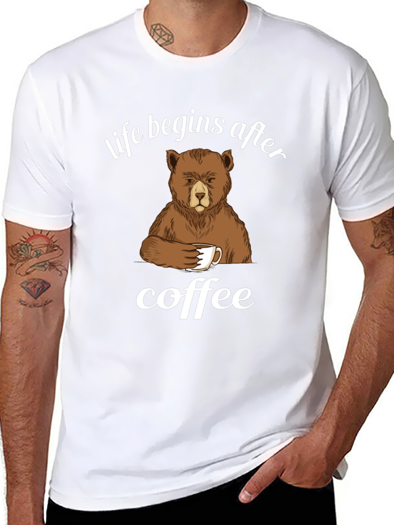 Life Begins After Coffee Bear Graphic T-Shirt