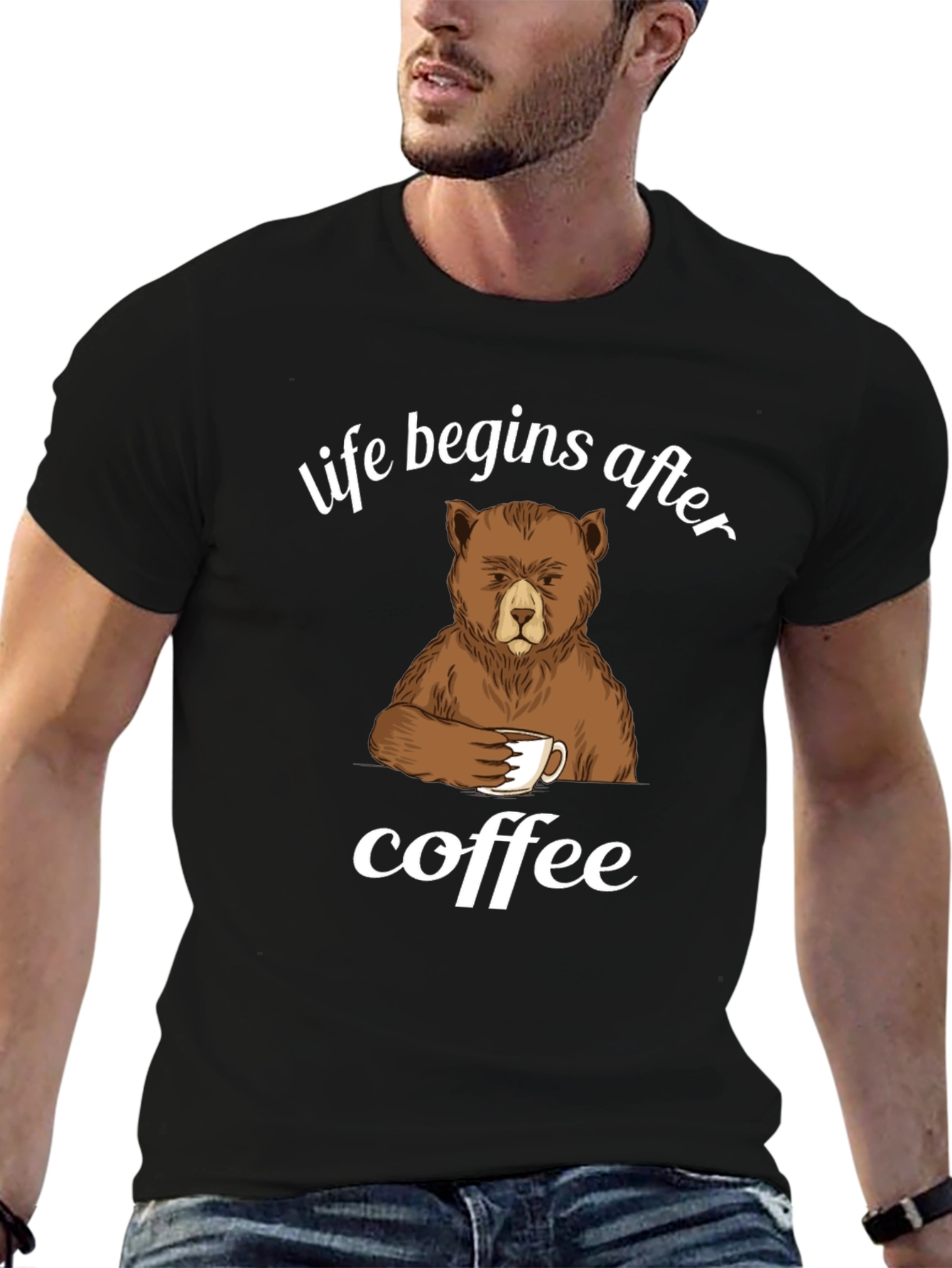 Life Begins After Coffee Bear Graphic T-Shirt