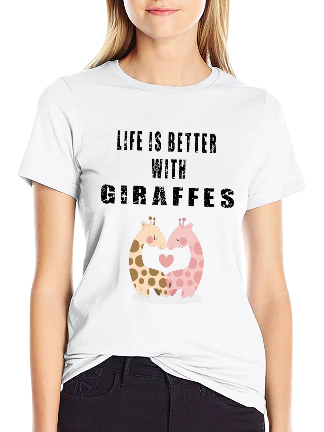 Life Is Better With Giraffes Black T-Shirt