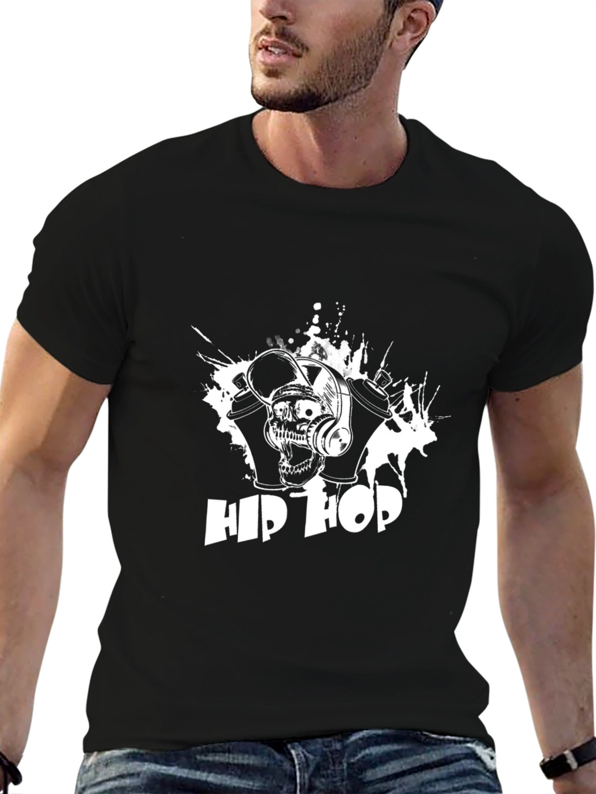 Hip Hop Skull Graphic Print T-Shirt