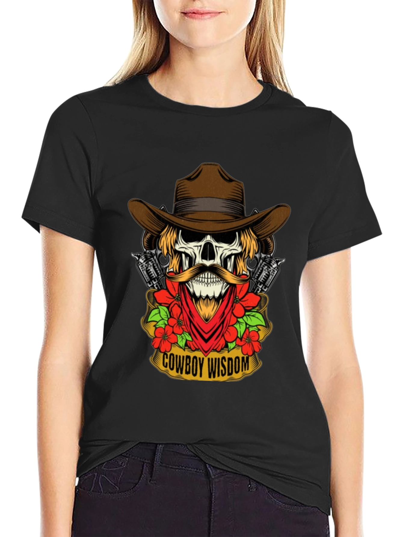 Cowboy Wisdom Graphic Tee - Skull & Guns Design