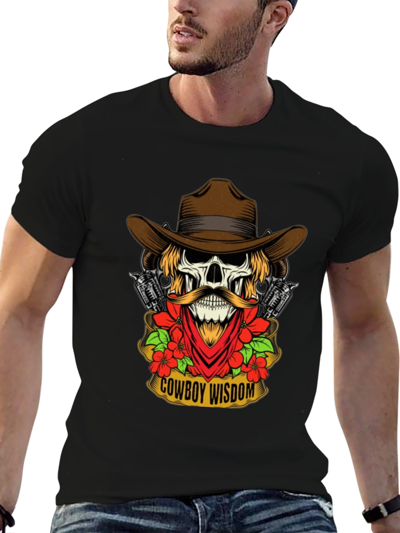 Cowboy Wisdom Graphic Tee - Skull & Guns Design