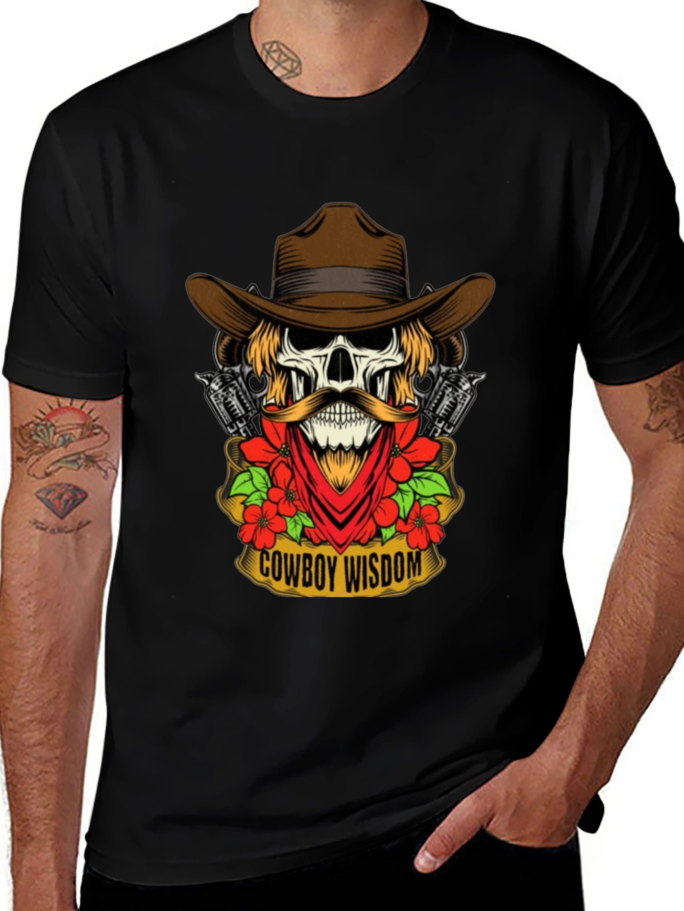 Cowboy Wisdom Graphic Tee - Skull & Guns Design