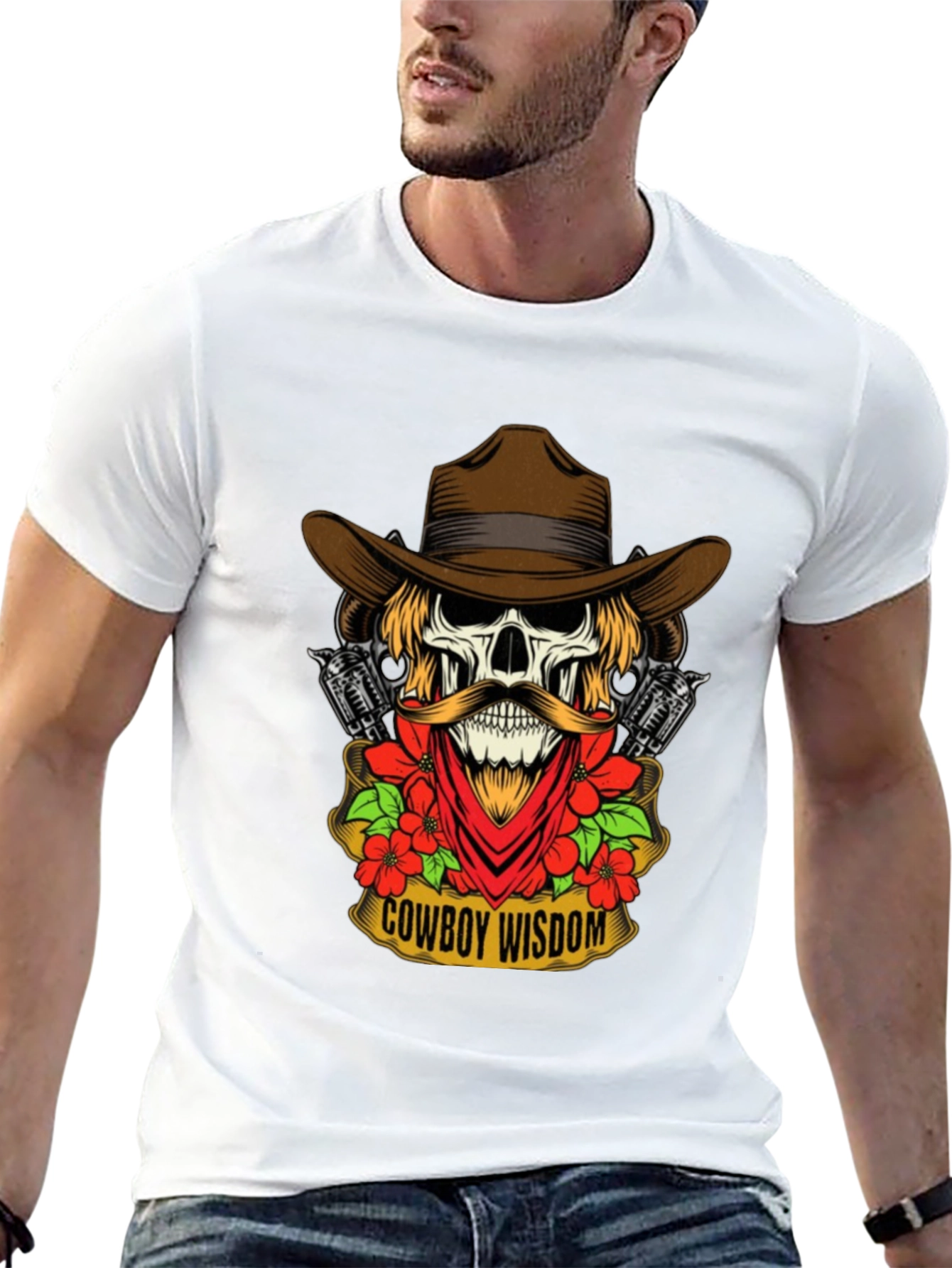 Cowboy Wisdom Graphic Tee - Skull & Guns Design