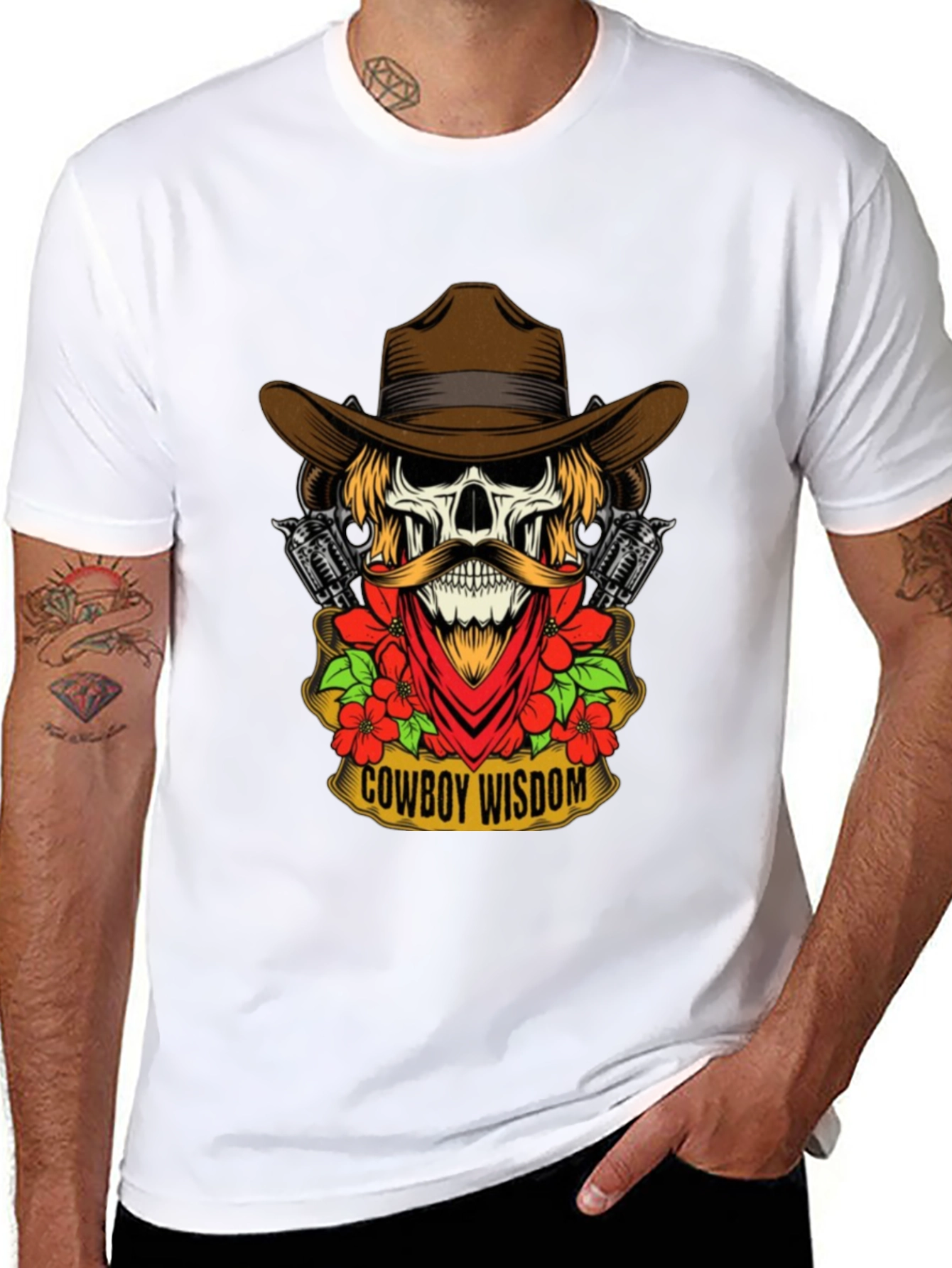 Cowboy Wisdom Graphic Tee - Skull & Guns Design
