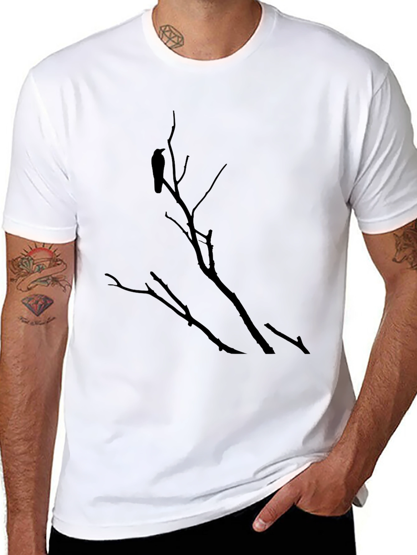 Raven on Branch Graphic Tee - Black