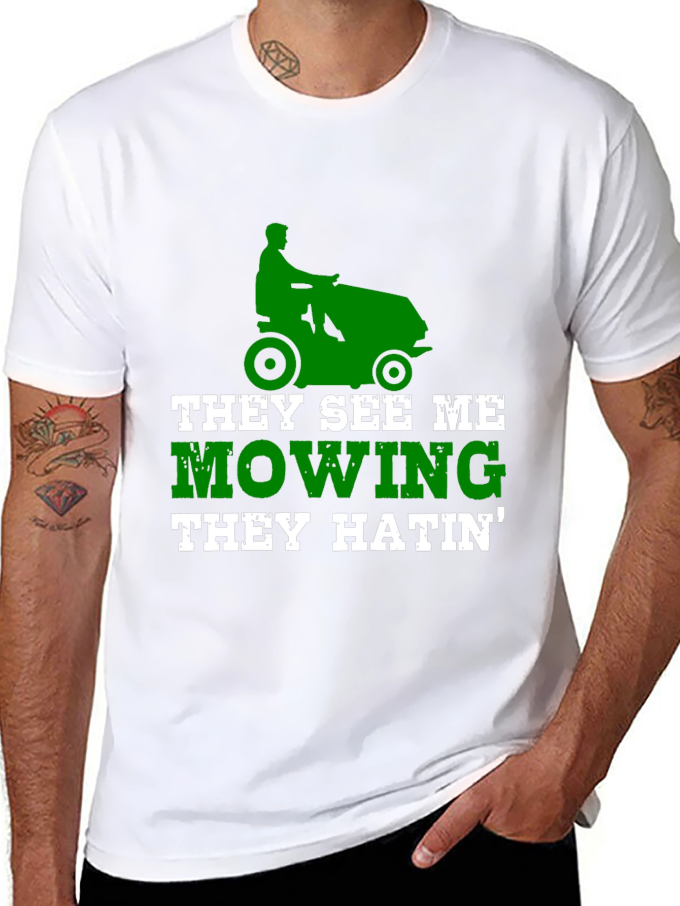 Funny Lawn Mowing T-Shirt - They See Me Mowing