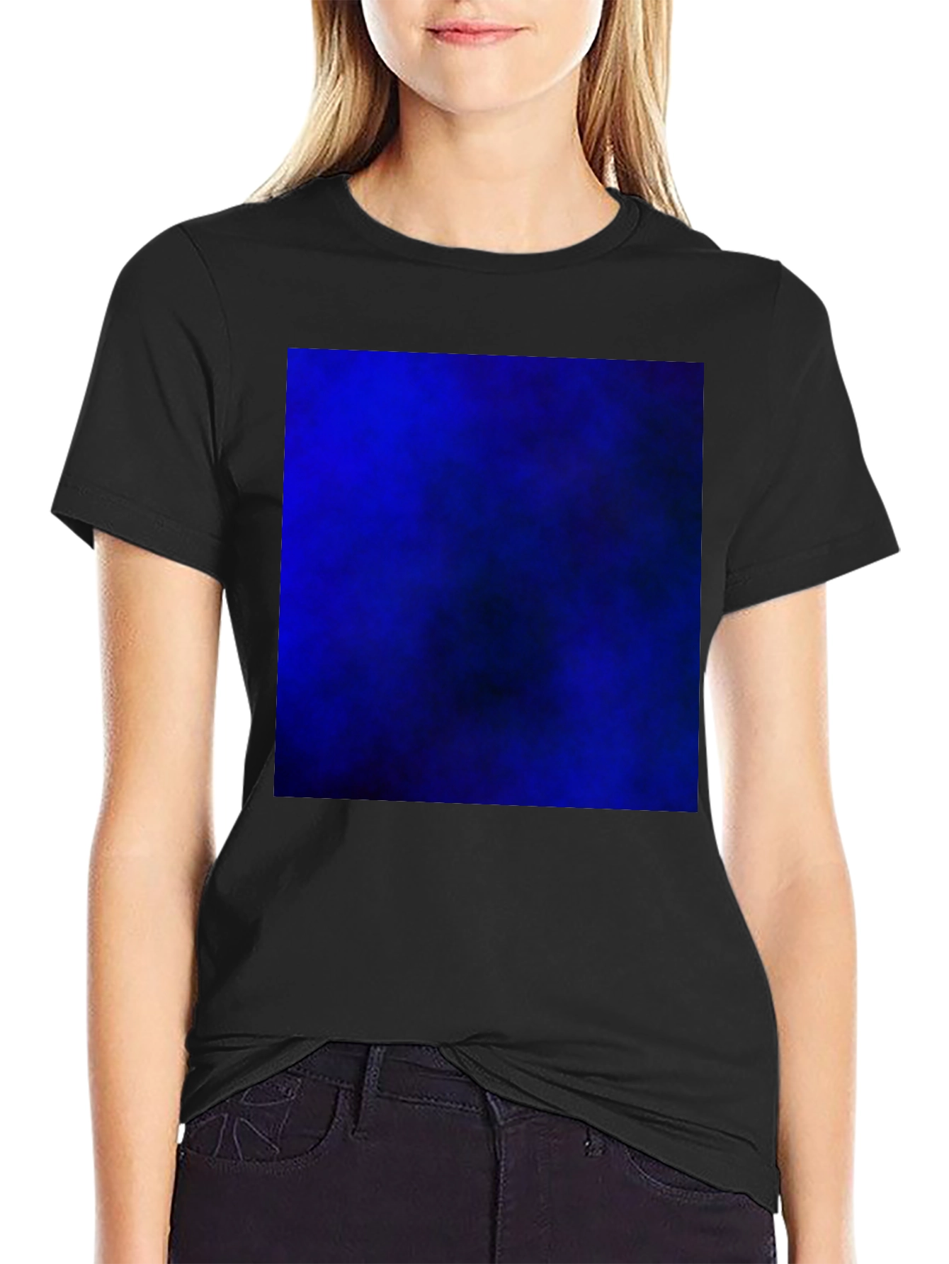 Black T-Shirt with Bold Blue Abstract Design