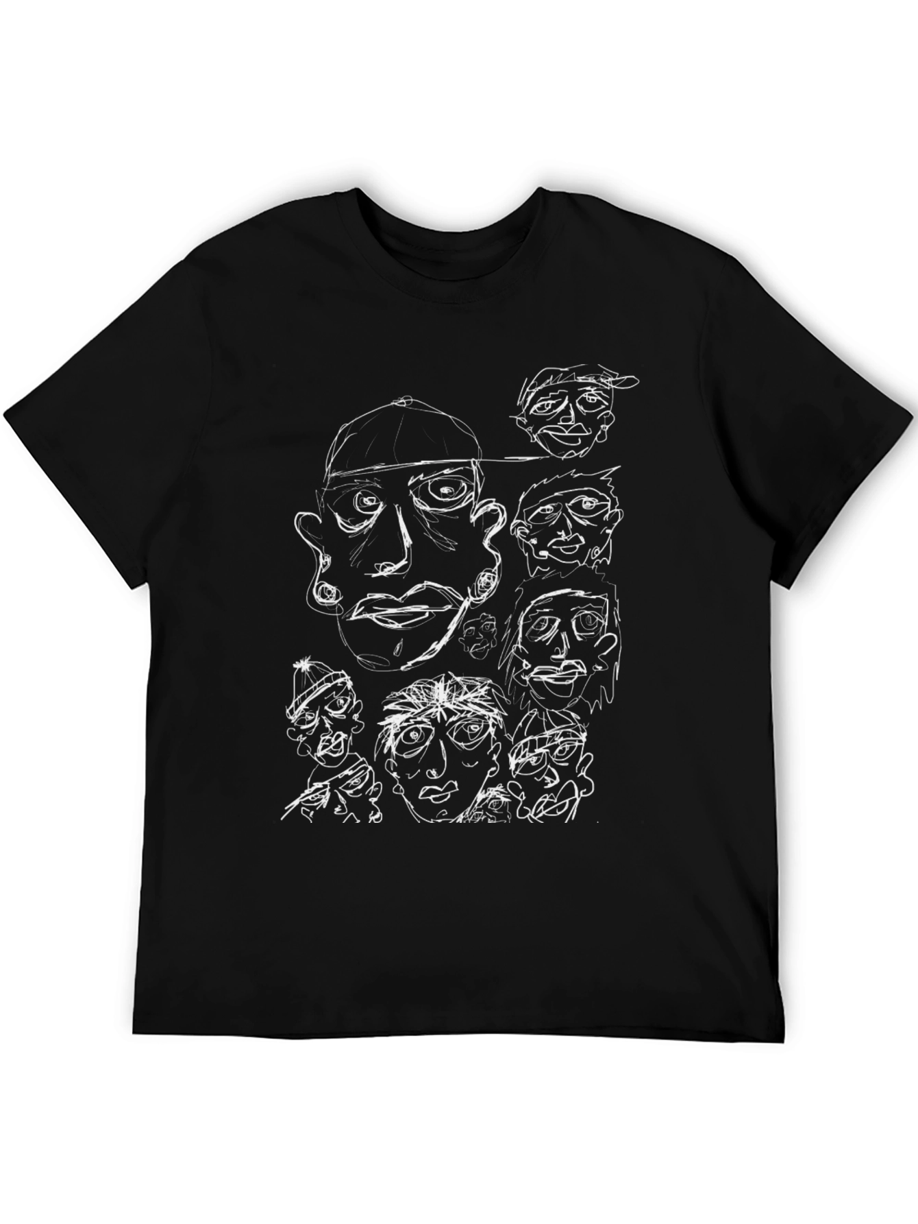 Abstract Faces Graphic Black T-Shirt