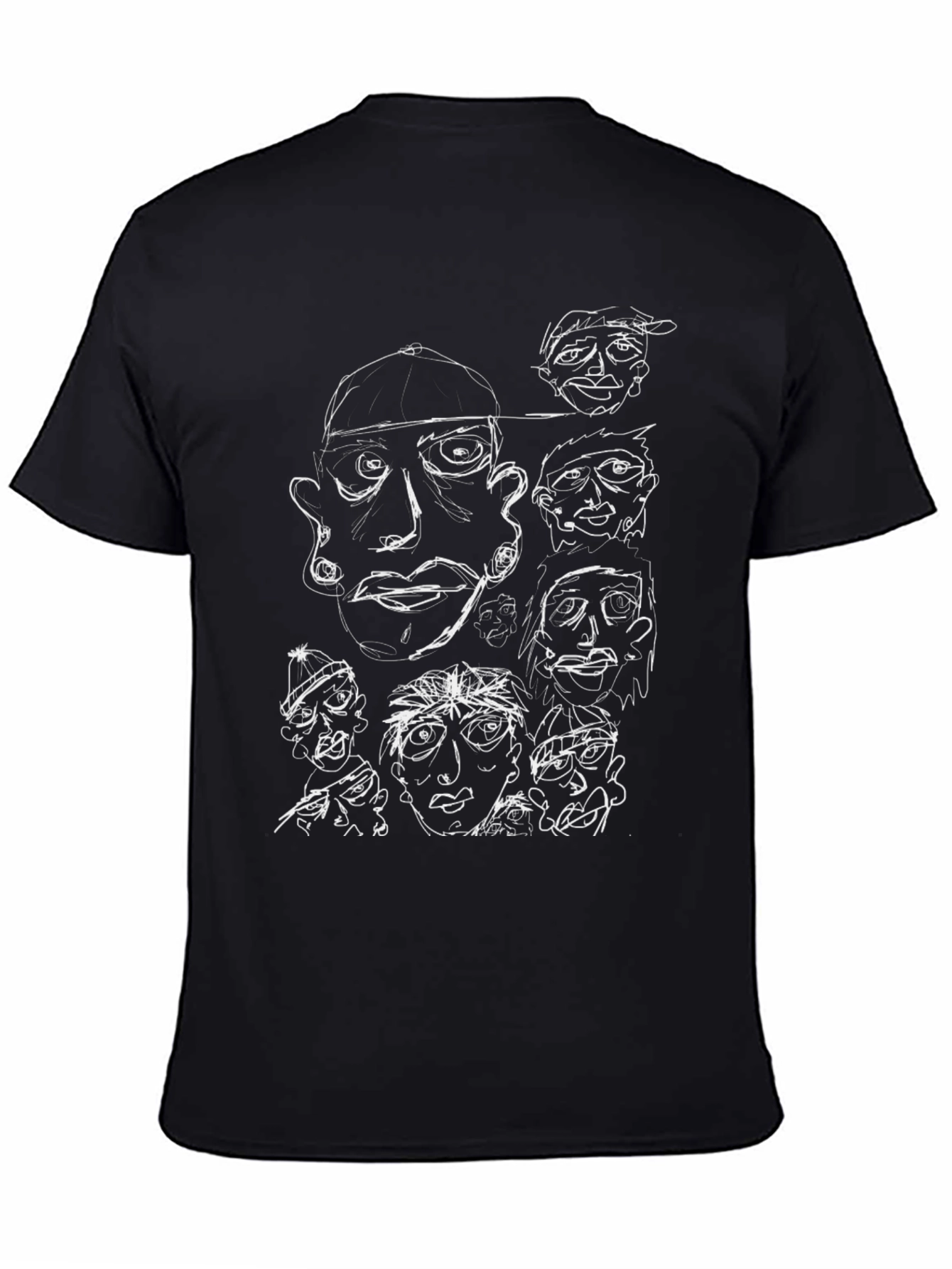 Abstract Faces Graphic Black T-Shirt