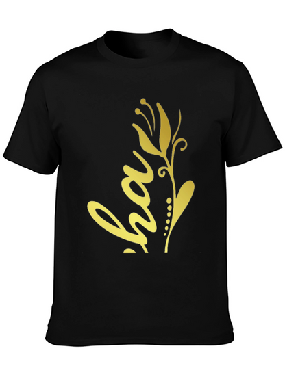 Black T-Shirt with Golden Floral ha Design
