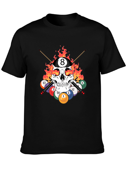 Skull 8 Ball Flames T-Shirt - Billiards Graphic Tee