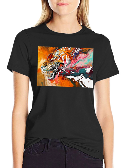 Abstract Tiger Graphic Black T-Shirt