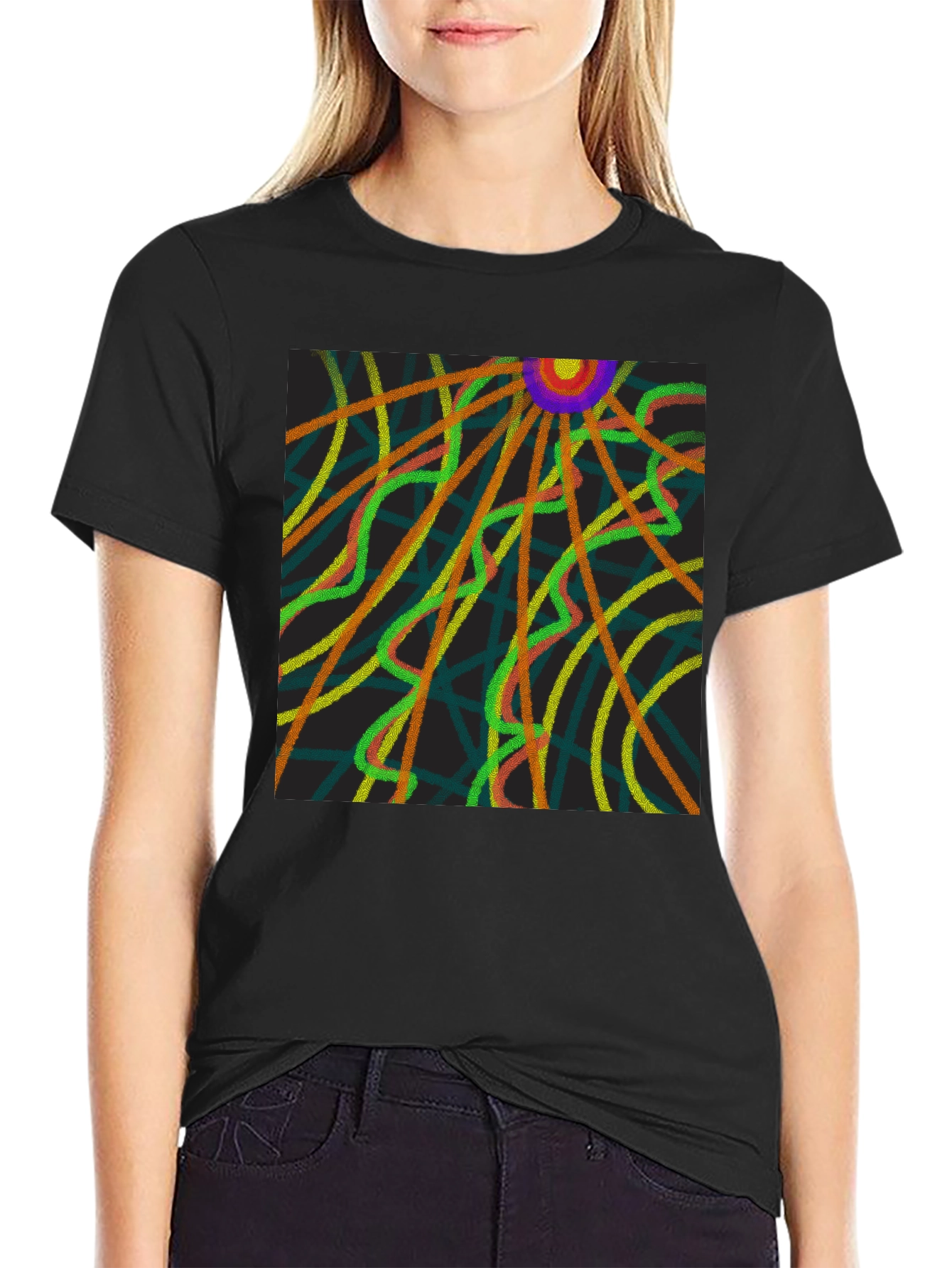 Abstract Ray Design Black T-Shirt