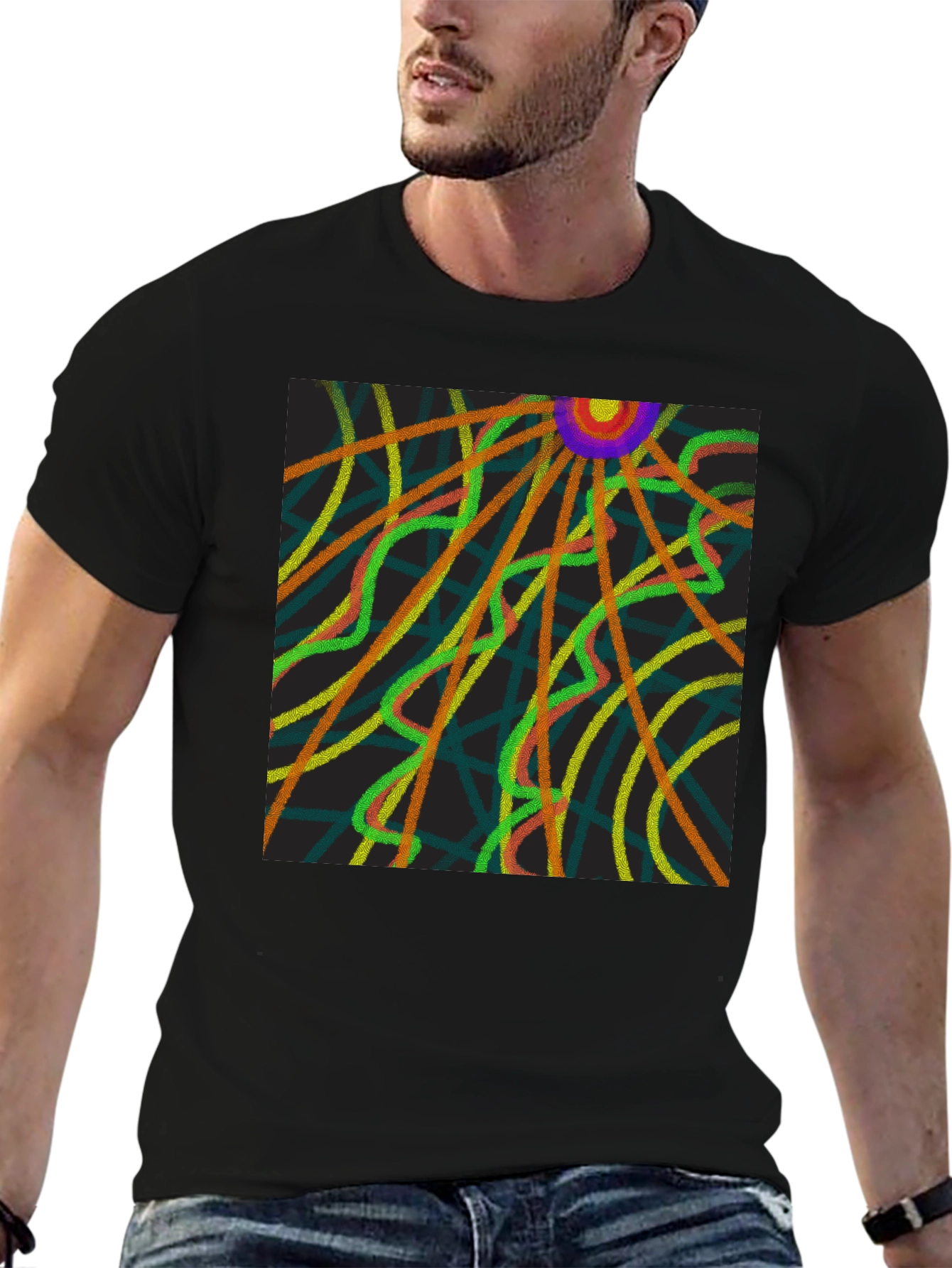 Abstract Ray Design Black T-Shirt