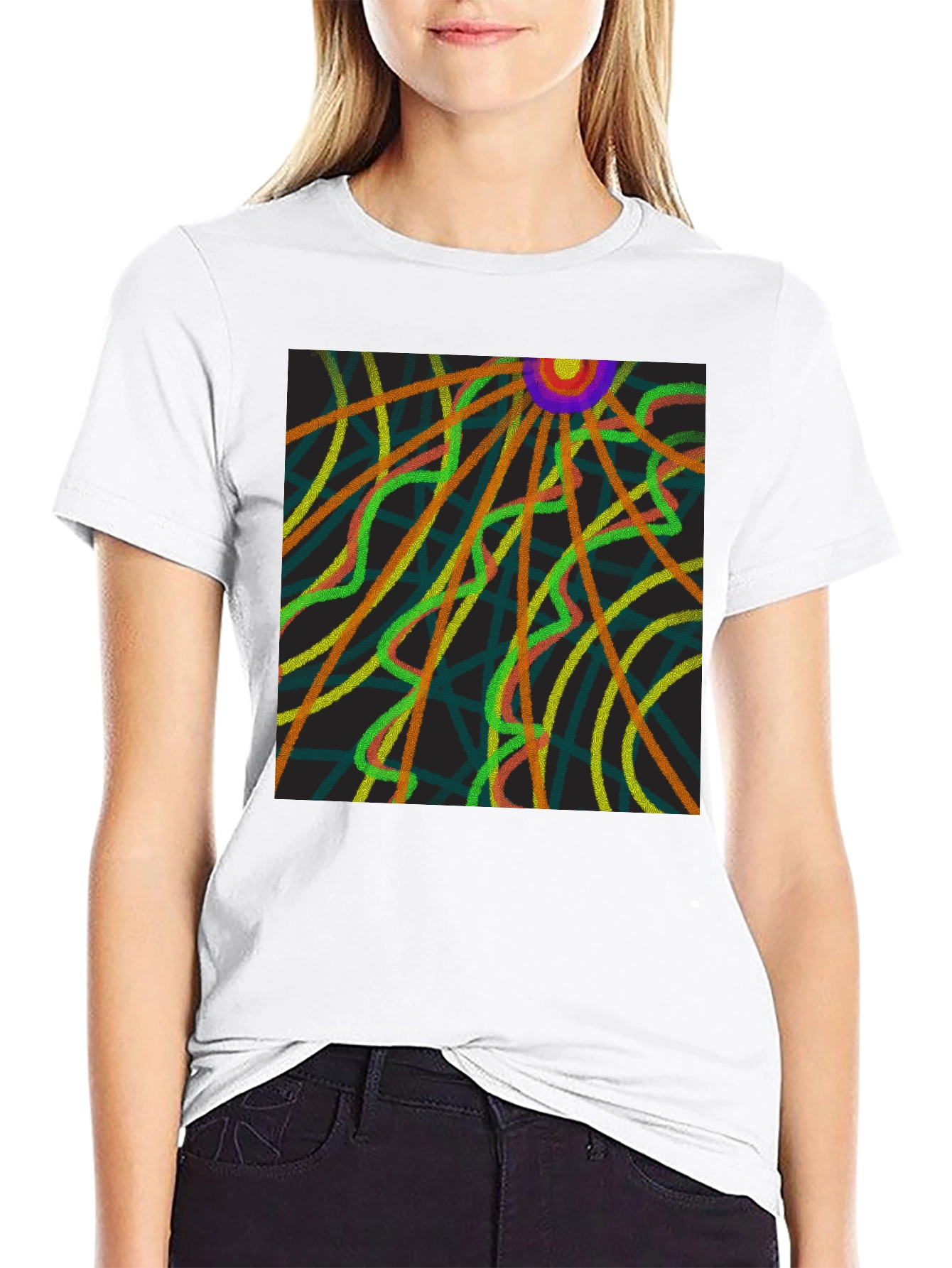 Abstract Ray Design Black T-Shirt