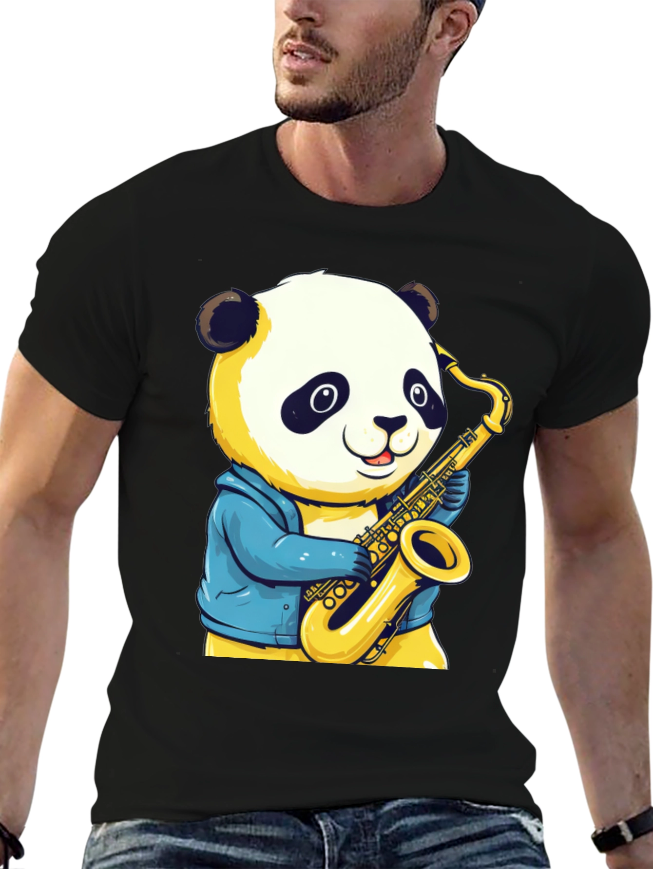 Panda Sax Player T-Shirt - Cool Cartoon Design