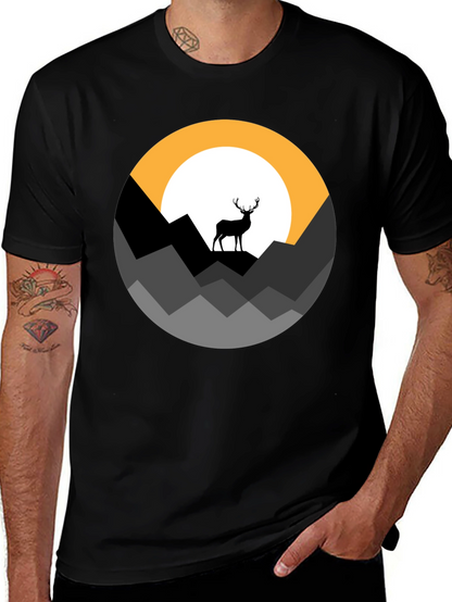 Mens Black Deer Mountain Graphic Tee