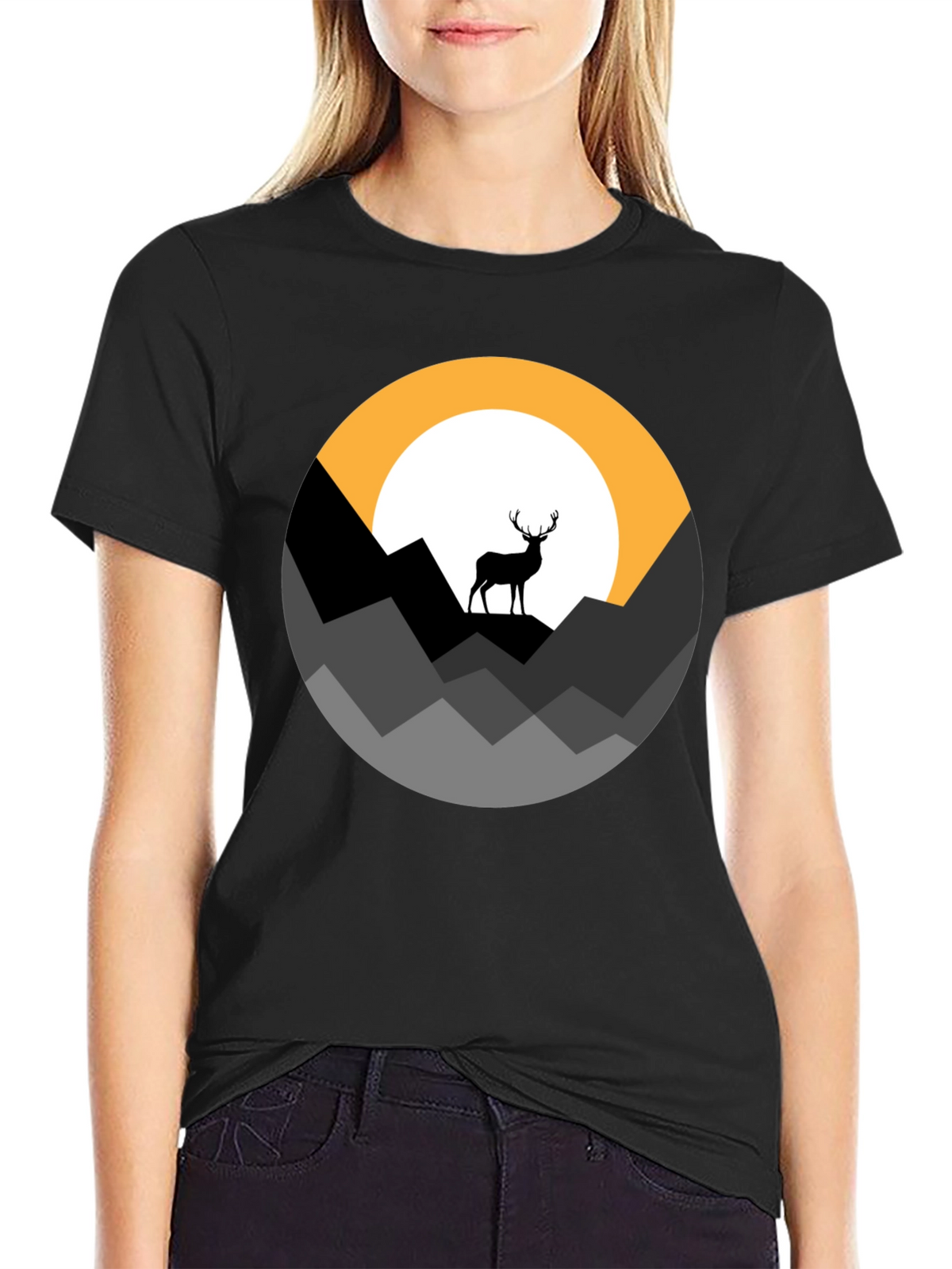 Mens Black Deer Mountain Graphic Tee