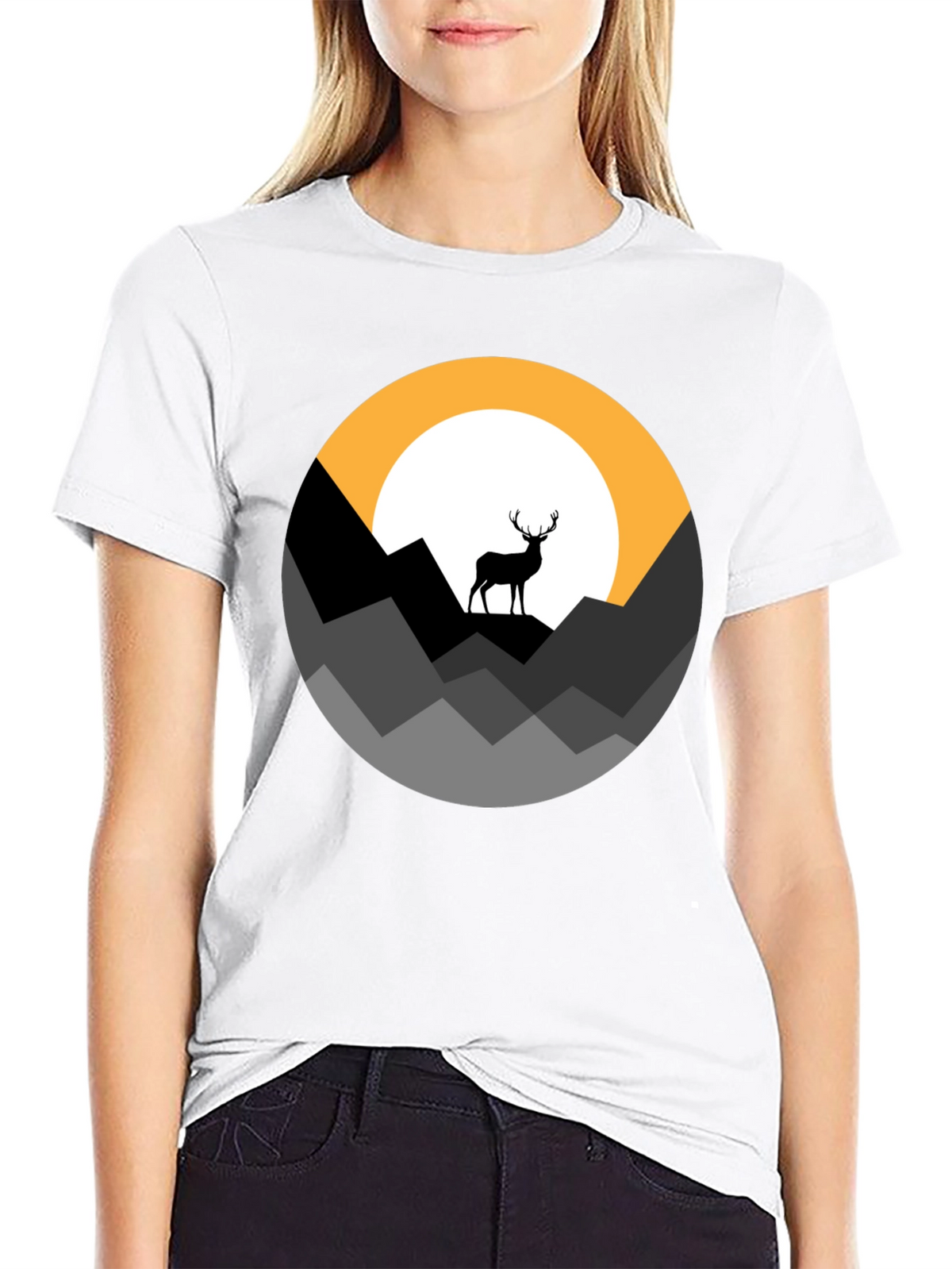 Mens Black Deer Mountain Graphic Tee