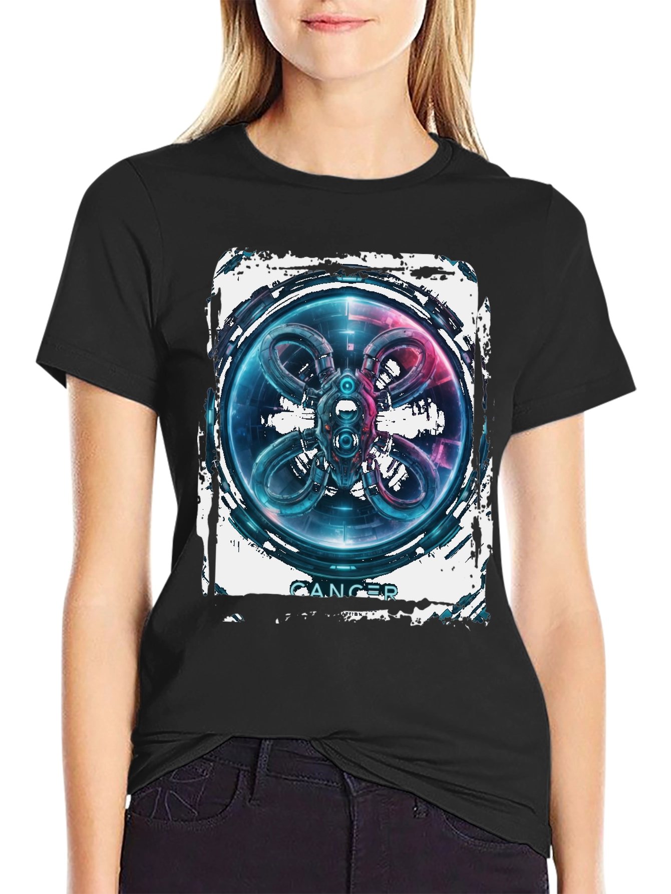 CANCER Abstract Graphic Black T-Shirt