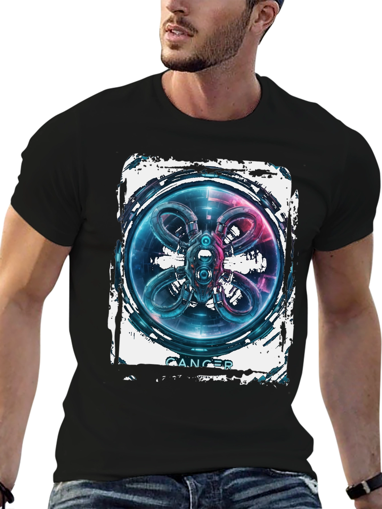 CANCER Abstract Graphic Black T-Shirt