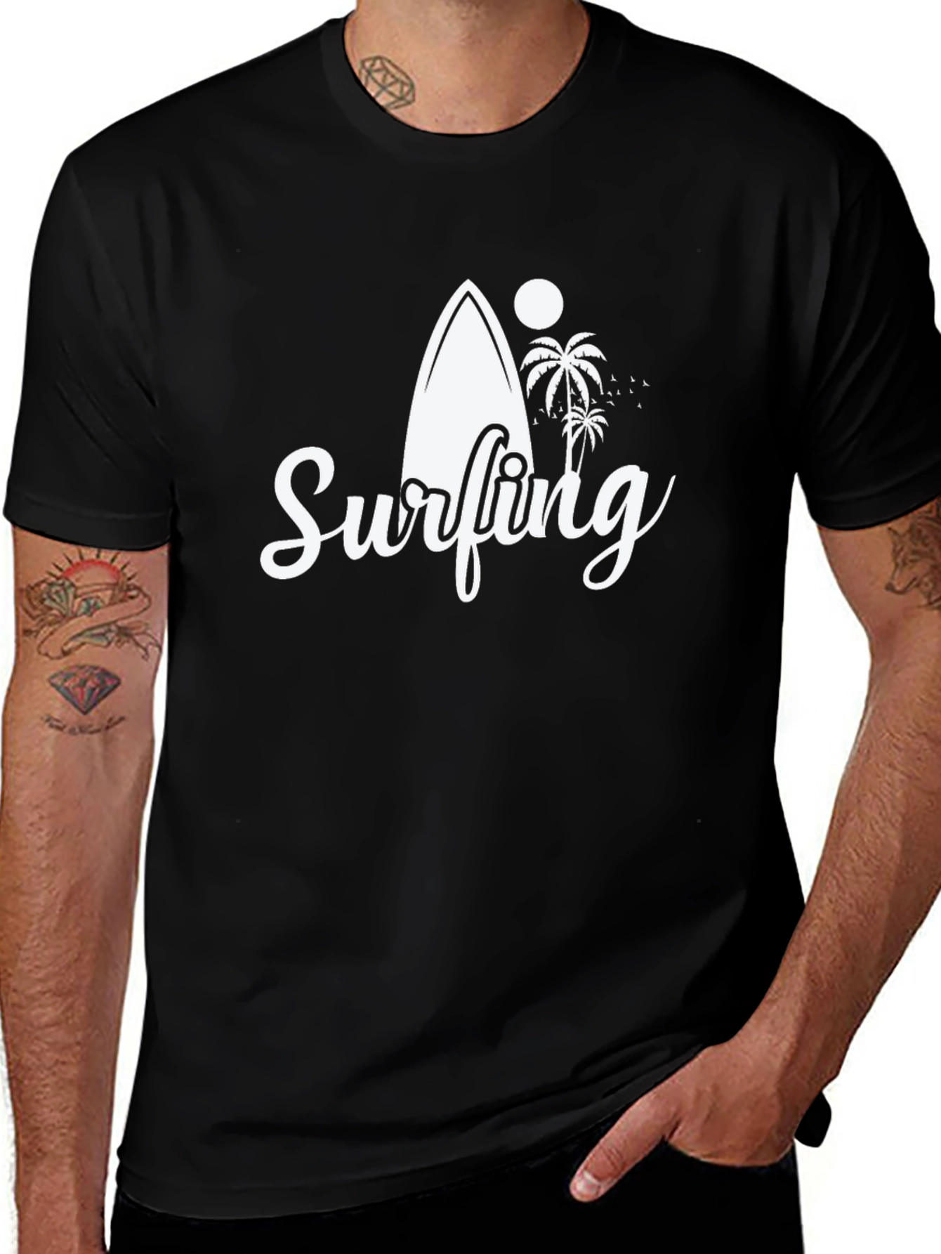 Surfing Graphic Black T-Shirt