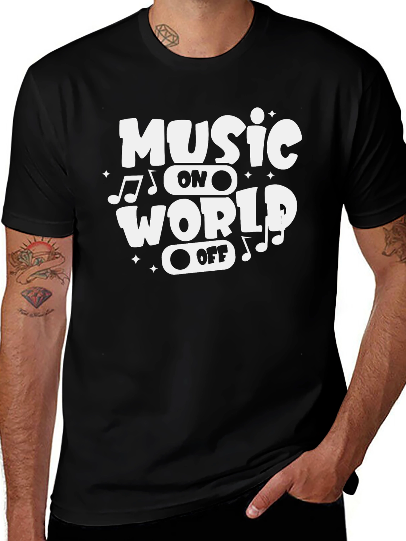 Music On World Off Graphic Tee - Black