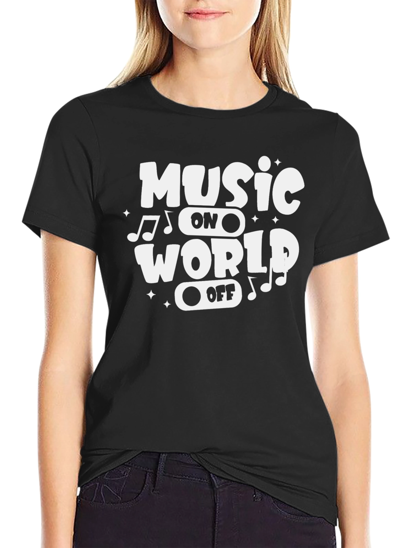 Music On World Off Graphic Tee - Black