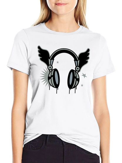 Winged Headphones Graphic T-Shirt - Black