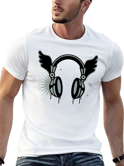 Winged Headphones Graphic T-Shirt - Black