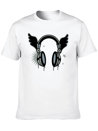Winged Headphones Graphic T-Shirt - Black