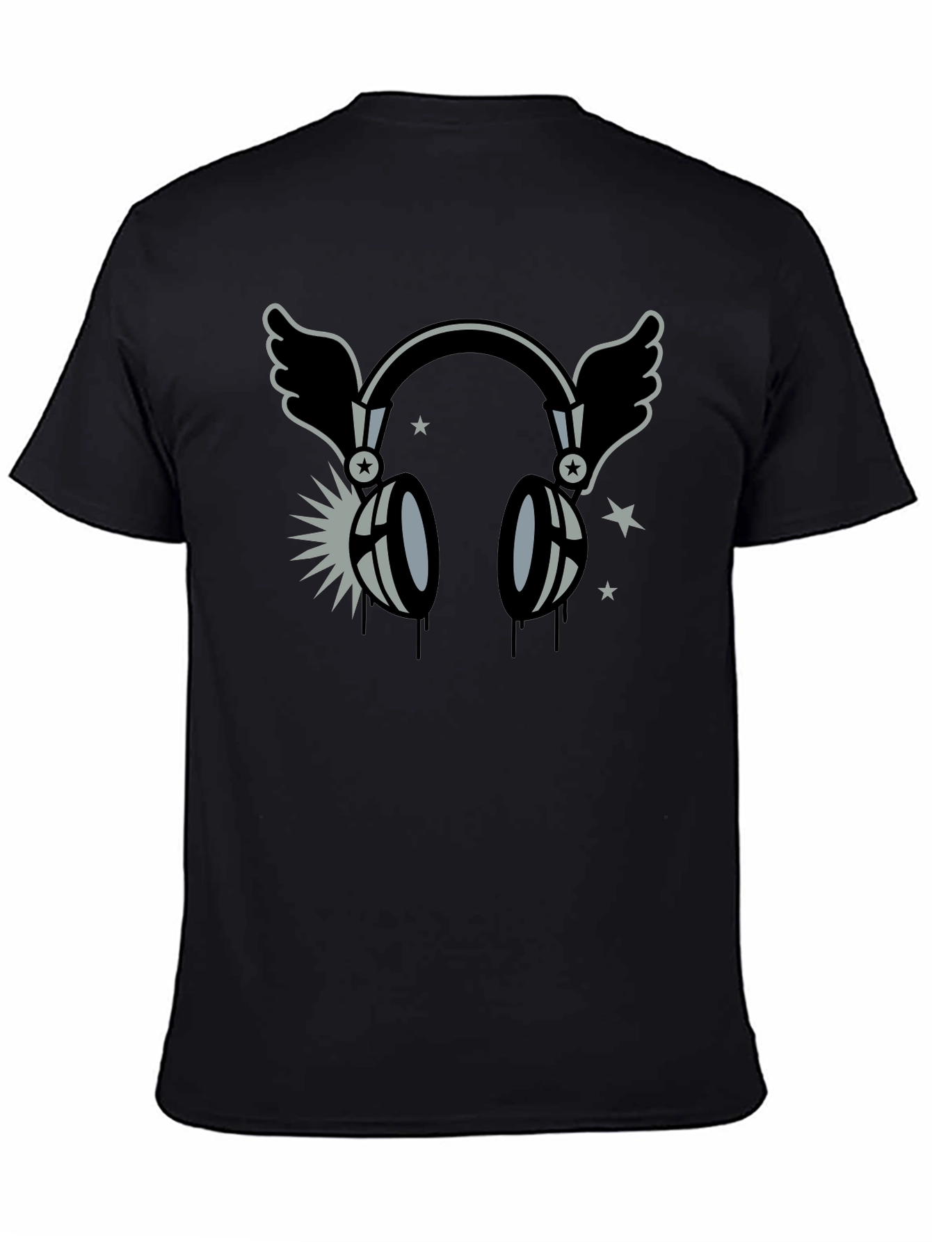 Winged Headphones Graphic T-Shirt - Black