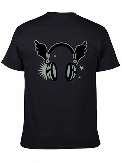 Winged Headphones Graphic T-Shirt - Black