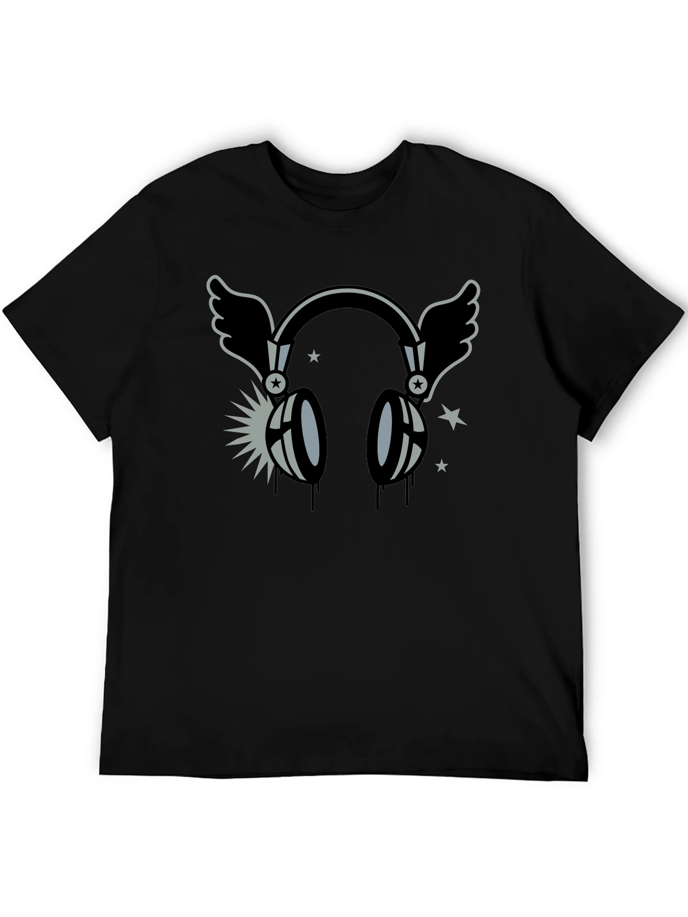 Winged Headphones Graphic T-Shirt - Black