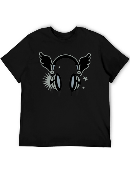Winged Headphones Graphic T-Shirt - Black