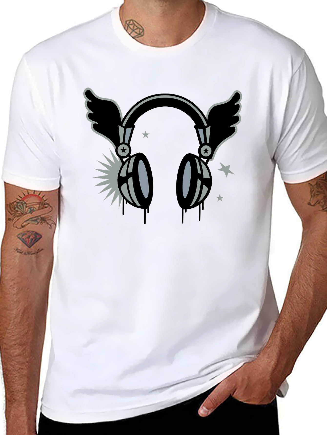 Winged Headphones Graphic T-Shirt - Black
