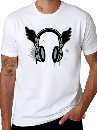 Winged Headphones Graphic T-Shirt - Black