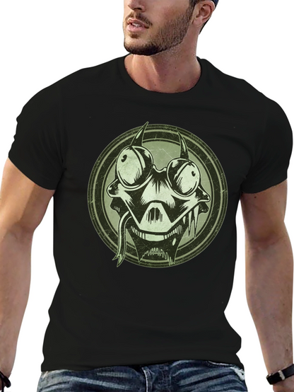 Edgy Cartoon Character Graphic Print Black T-Shirt