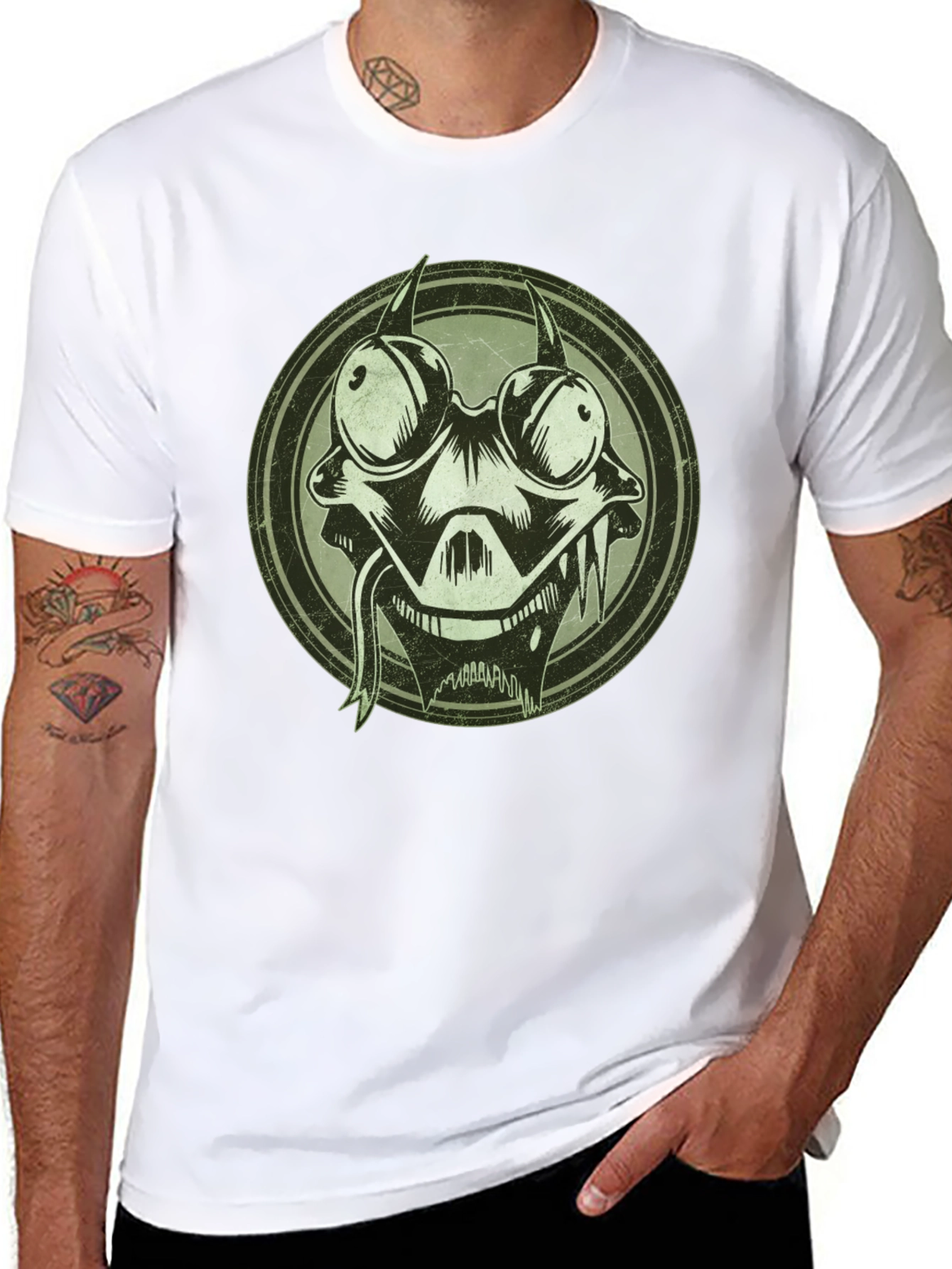 Edgy Cartoon Character Graphic Print Black T-Shirt