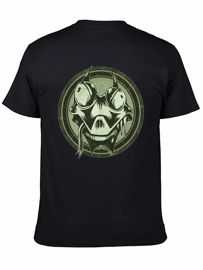 Edgy Cartoon Character Graphic Print Black T-Shirt