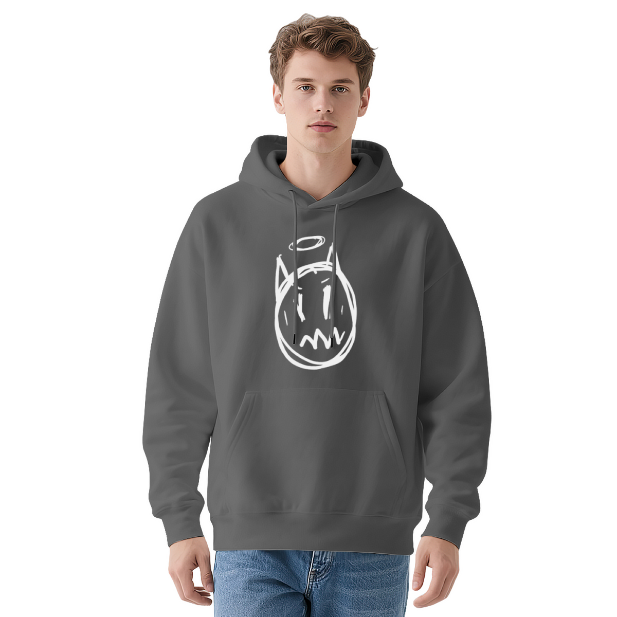 Devil Horns Angel Halo Doodle Face Green Hoodie