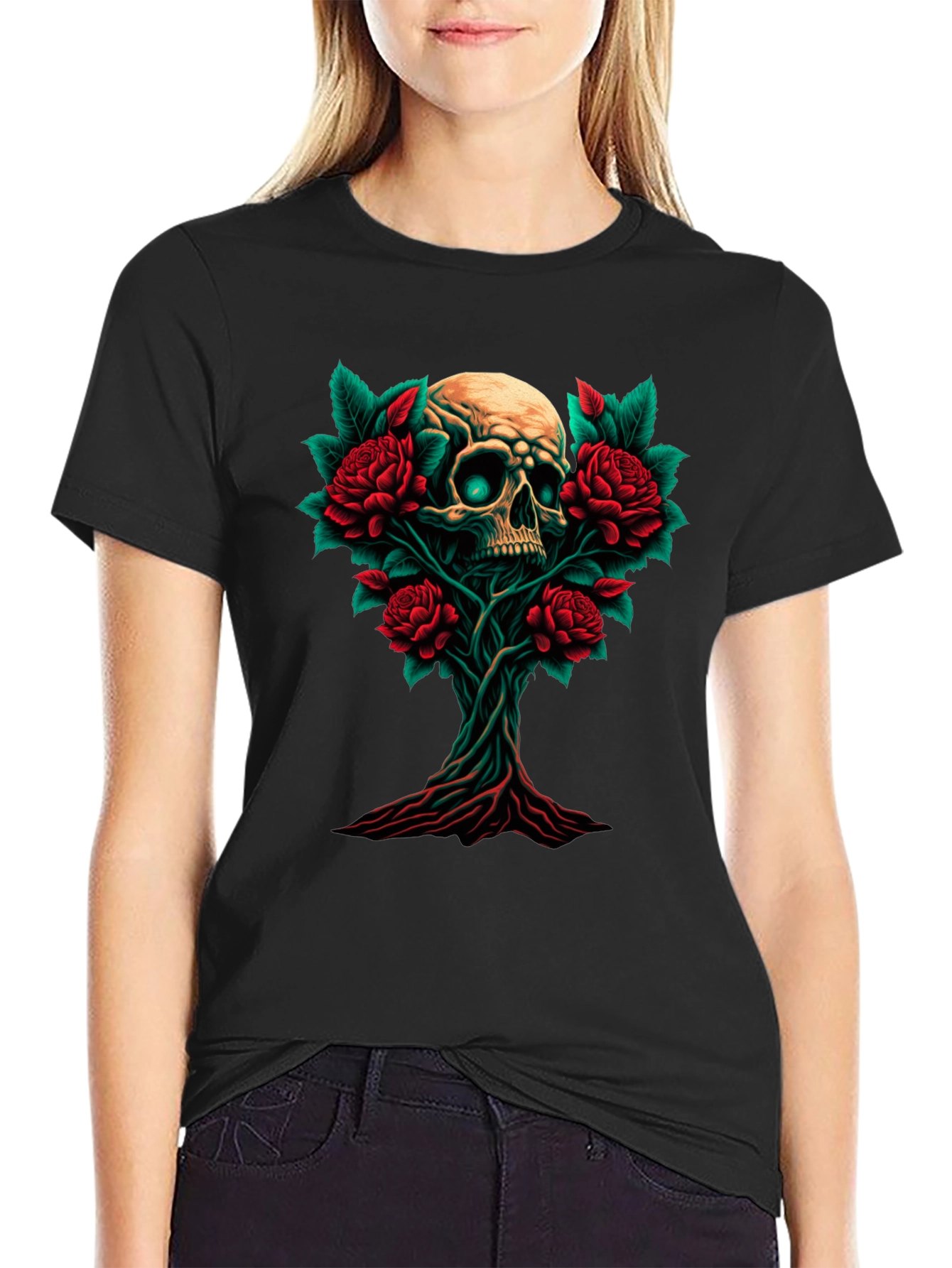 Skull & Roses Graphic Tee - Dark Style