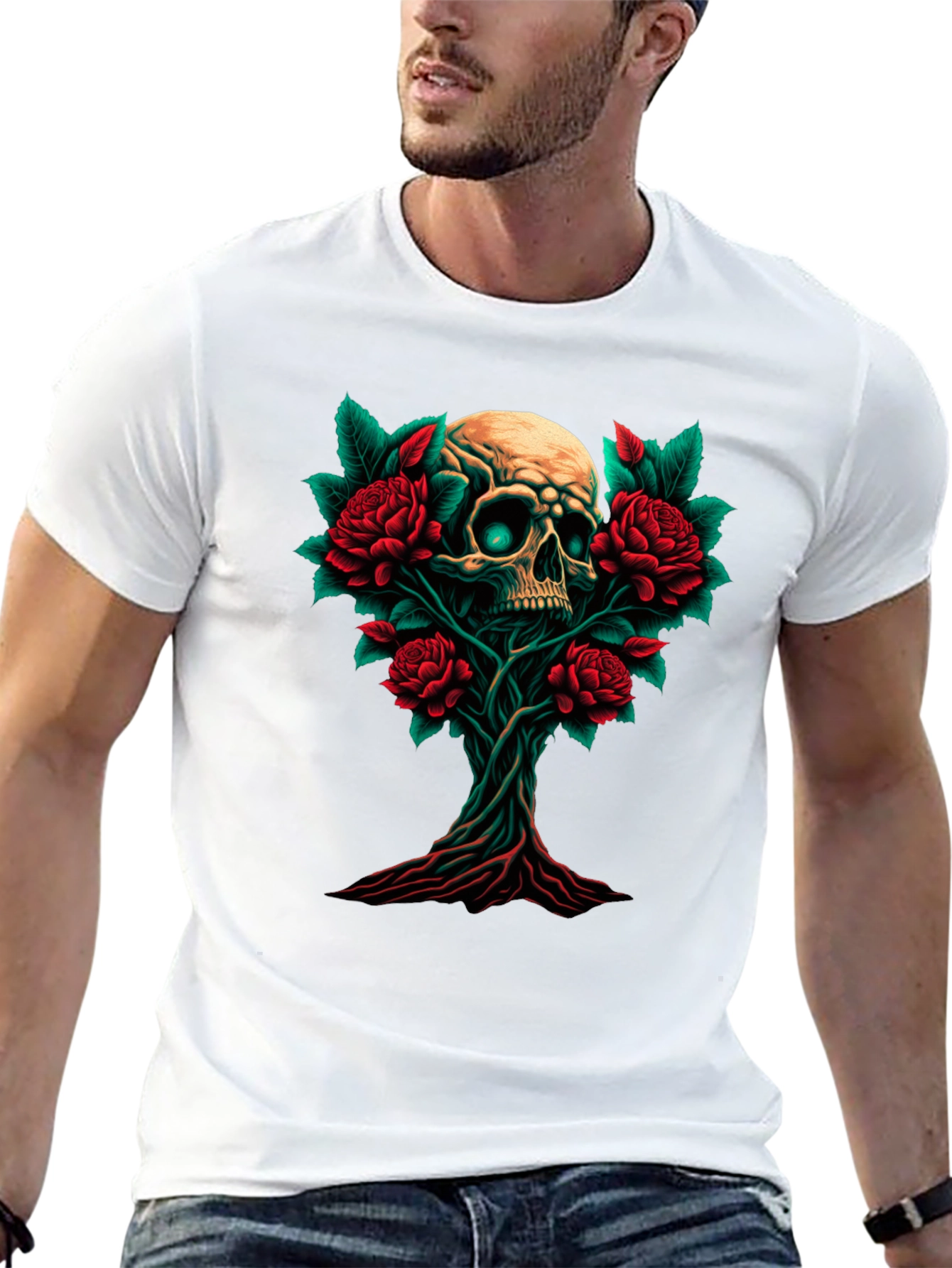 Skull & Roses Graphic Tee - Dark Style