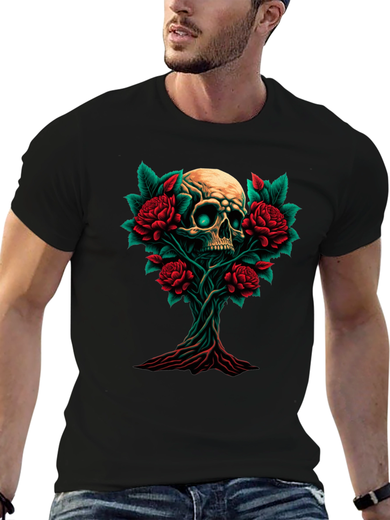 Skull & Roses Graphic Tee - Dark Style