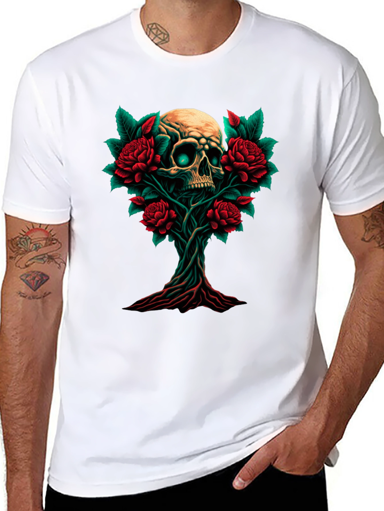 Skull & Roses Graphic Tee - Dark Style
